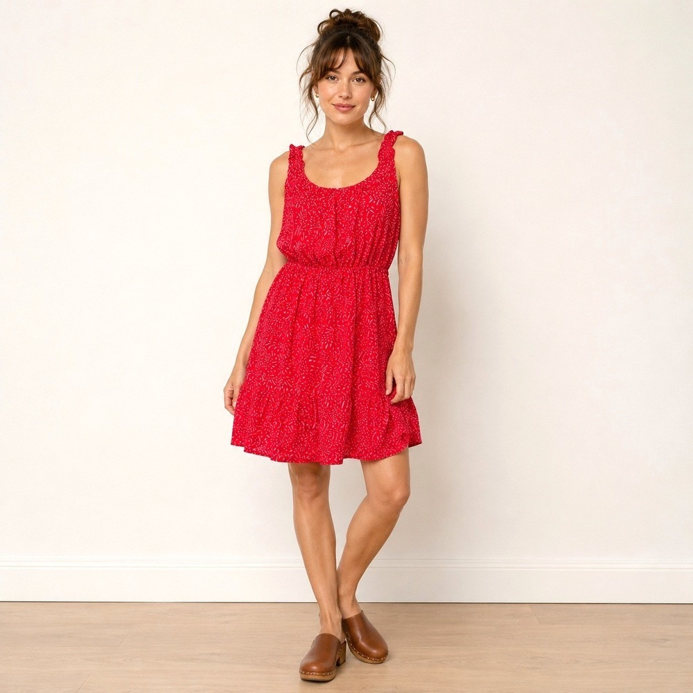 Banana Republic Red Ruffle Tiered Mini Dress Sundress NWT M‎ Petite Cottagecore